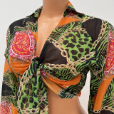 Fashion Print Long Sleeve Flared Sleeve Crop Top GOSD-OS6704