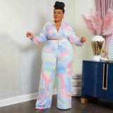 Plus Size Printed Long Sleeve 2 Piece Pants Sets NNWF-7612