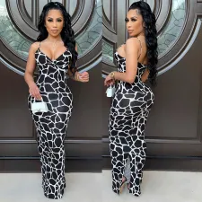 Fashion Sexy Print Sling Split Long Dress GOSD-OS6245