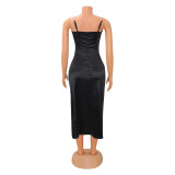 Fashion Sexy Sling Solid Color Midi Dress GOSD-OS6728