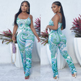 Fashion Print Jumpsuit Shawl Two Piece Set GOSD-OS6783
