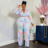 Plus Size Printed Long Sleeve 2 Piece Pants Sets NNWF-7612