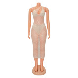Sexy Slant Shoulder Hollow Maxi Dress(Without Bra Panties) GOSD-OS6638