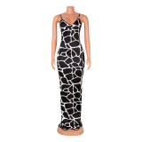 Fashion Sexy Print Sling Split Long Dress GOSD-OS6245