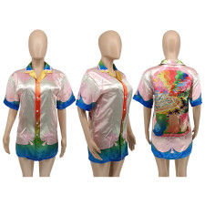 Casual Printed Short Sleeve Shirt Top WMEF-20800