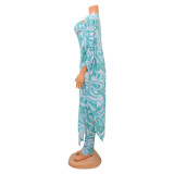 Fashion Print Jumpsuit Shawl Two Piece Set GOSD-OS6783