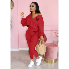 Plus Size Pink Letter Print Long Sleeve 2 Piece Pants Sets XMF-157