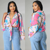 Fashion Print Long Sleeve Flared Sleeve Crop Top GOSD-OS6704
