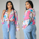 Fashion Print Long Sleeve Flared Sleeve Crop Top GOSD-OS6704