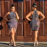 Sexy Nightclub Mesh Hot Diamond Tassel Dress GOSD-OS6791