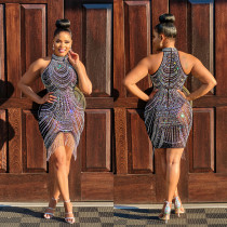 Sexy Nightclub Mesh Hot Diamond Tassel Dress GOSD-OS6791