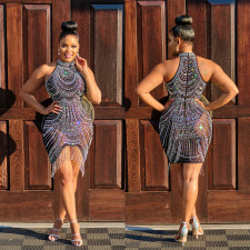 Sexy Nightclub Mesh Hot Diamond Tassel Dress GOSD-OS6791