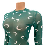 Fashion Sexy Mesh Print Long Sleeve Dress GOSD-XM1269