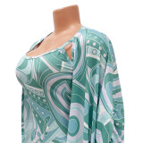 Fashion Print Jumpsuit Shawl Two Piece Set GOSD-OS6783