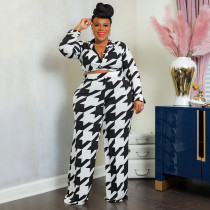 Plus Size Printed Long Sleeve 2 Piece Pants Sets NNWF-7612