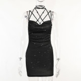 Sexy Backless Cross Strap Mini Night Club Dress FL-22286