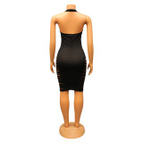 Sexy Solid Color Halter Hole Dress GOSD-OS6579