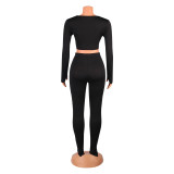 Solid Color Long Sleeve Short Top Pants Sets GOSD-OS6015