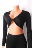 Solid Color Long Sleeve Short Top Pants Sets GOSD-OS6015