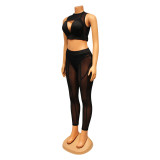 Fashion Sexy Mesh Splice See Through Two Piece Pants Set GOSD-OS6574