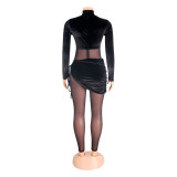 Fashion Sexy Mesh Velvet Splice Solid Jumpsuit GOSD-OS6269
