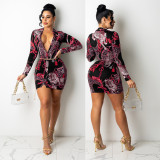 Long Sleeve Print Shirt Dress(Without Belt) GOSD-OS6241