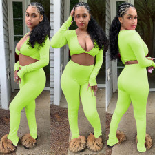 Solid Color Long Sleeve Short Top Pants Sets GOSD-OS6015