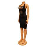 Sexy Solid Color Halter Hole Dress GOSD-OS6579