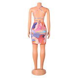 Sexy Print Backless Top And Skirt Two Piece Set GOSD-OS6009
