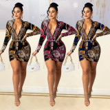 Long Sleeve Print Shirt Dress(Without Belt) GOSD-OS6241