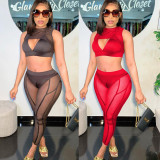 Fashion Sexy Mesh Splice See Through Two Piece Pants Set GOSD-OS6574