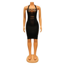 Sexy Solid Color Halter Hole Dress GOSD-OS6579