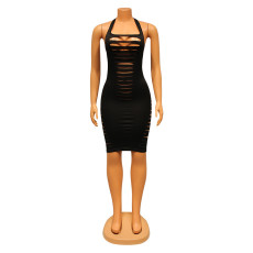 Sexy Solid Color Halter Hole Dress GOSD-OS6579