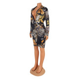 Long Sleeve Print Shirt Dress(Without Belt) GOSD-OS6241