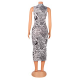 Sexy Print Lace-up Hollow Midi Dress GOSD-OS6014