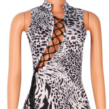 Sexy Print Lace-up Hollow Midi Dress GOSD-OS6014