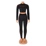 Fashion Sexy Mesh Velvet Splice Two Piece Pants Set  GOSD-OS6366