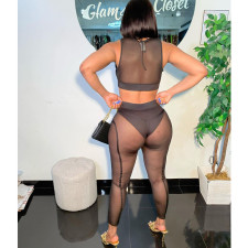Fashion Sexy Mesh Splice See Through Two Piece Pants Set GOSD-OS6574