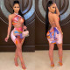 Sexy Print Backless Top And Skirt Two Piece Set GOSD-OS6009