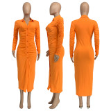 Solid Color Ruched Maxi Dress GLF-10112