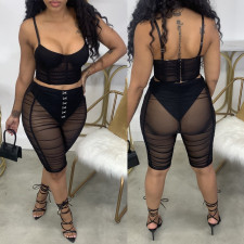 Mesh Splice Camisole Shorts Two Piece Sets GOSD-OS6265