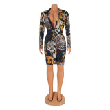 Long Sleeve Print Shirt Dress(Without Belt) GOSD-OS6241
