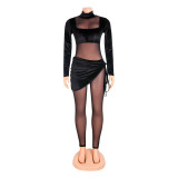 Fashion Sexy Mesh Velvet Splice Solid Jumpsuit GOSD-OS6269