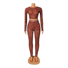 Fashion Sexy Mesh Print Long Sleeve And Pants 2 Piece Set GOSD-OS6317
