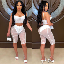 Mesh Splice Camisole Shorts Two Piece Sets GOSD-OS6265