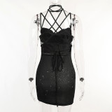 Sexy Backless Cross Strap Mini Night Club Dress FL-22286