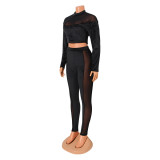 Fashion Sexy Mesh Velvet Splice Two Piece Pants Set  GOSD-OS6366