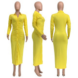 Solid Color Ruched Maxi Dress GLF-10112