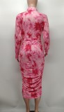 Tie Dye Print Longt Sleeve Slim Midi Dress XMY-9385