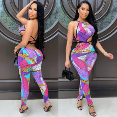Sexy Nightclub Print Backless Irregular Jumpsuit GOSD-OS6002